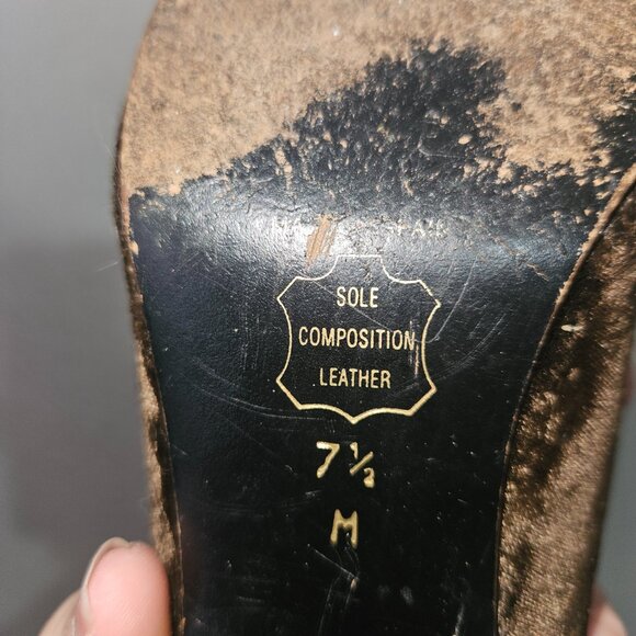 Vintage Brown Velvet flats with chunky heels by Nina Size 7.5M - Picture 2 of 5